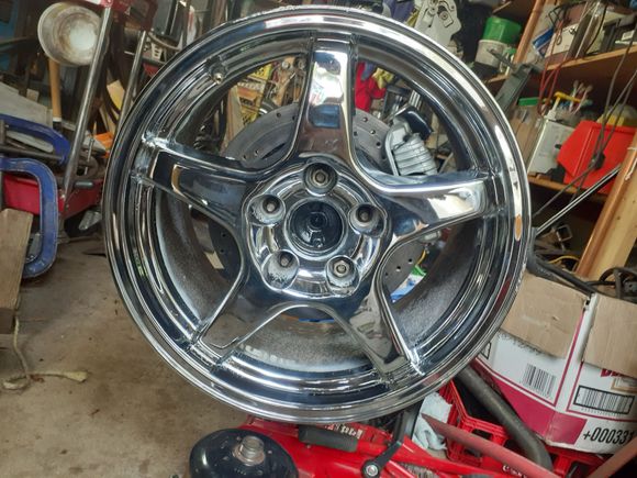 I also picked up some used rims for a good price. They are 17x9.5 ZR1 style. They need a little work to clean up the flaking chrome and curb rash and I plan on painting them black. But for the price I couldn't resist.