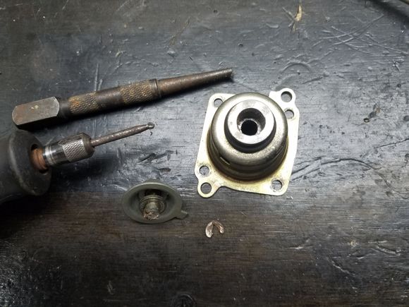 Picture of the little grinding bit I used to remove the last of the weld.  I then used a nail punch to gently hammer out the bolt.