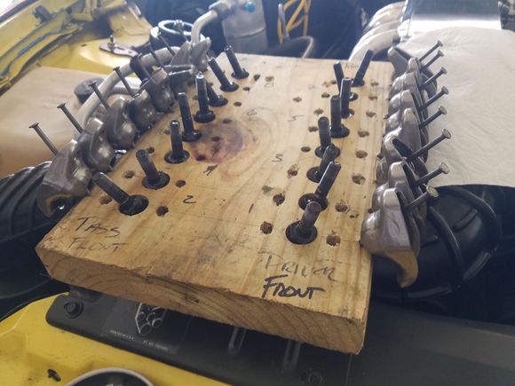 Built this organizer when I stripped the engine for rebuild.  Didn't think I'd get to use it again so soon.  Will keep the rocker studs in the attic, but throwing the nuts in the trash.