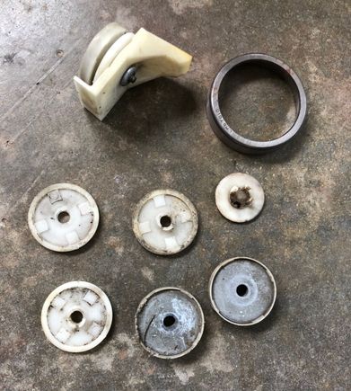 I discovered these somewhere in the car 2 years ago. (Never mind the metal ring...still don’t know what that’s for). 
I was able to find them on eBay and I think they’re called Window Up Stops 