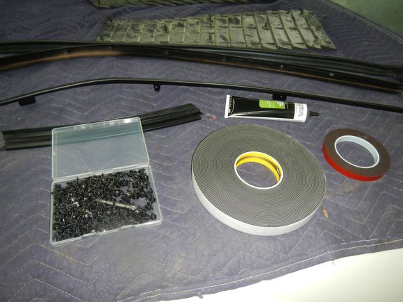 New screws, foam strips for the channels and double sided tape for the drip rails just like the factory did.