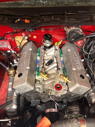 I mocked everything up like 10 times so the fittings were just right to clear everything. I will upload more pictures of the afpr tomorrow but under 11.8 psi of boost I now have 6x.x psi of fuel and base psi key on engine off is at 55 and engine on idle it’s around 43 I believe. Btw the line is rated for e85 and the line and fittings are all an/jic I ordered form our local hydraulic store, saved around $300 than going with summit or speedway.
