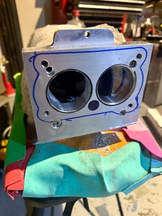 View of the 1 inch aluminum adapter plate under fabrication.