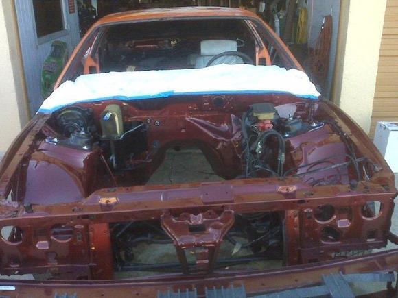 Engine bay after repair and retore to new factory paint