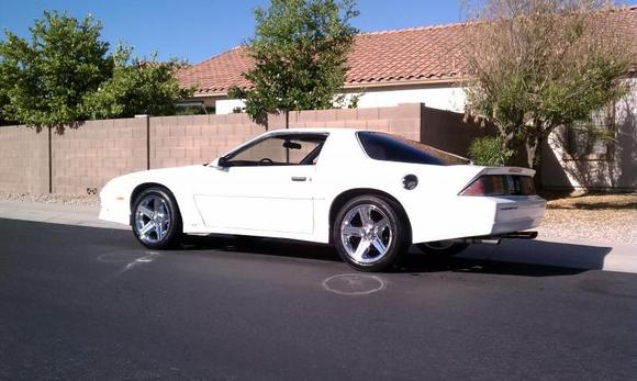 18" Chrome Iroc replica wheels. She'll be sexy again soon.