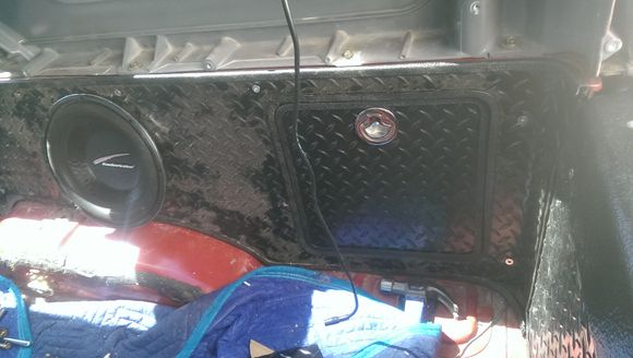 what the panel will look like installed with the fancy boat hatch pull (will also be a lock installed, but I didn't get the locking boat hatch because I wanted all of the locks on the truck to use the same ignition key)