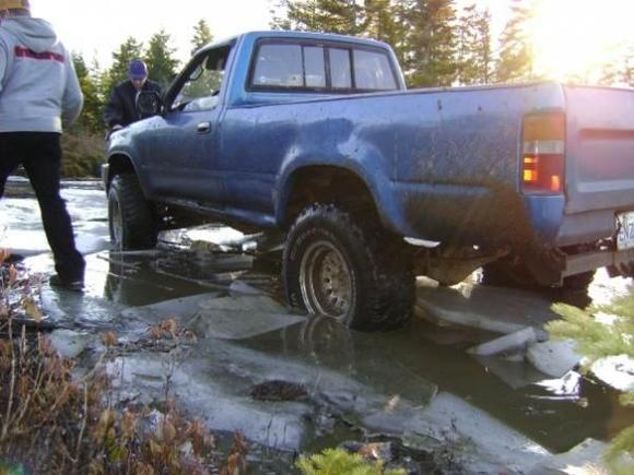 Got stuck in the ice, had to fish out the giant ice blocks to get out.