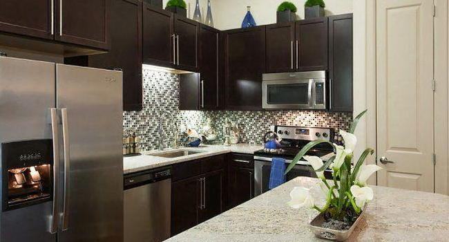 Gourmet kitchens featuring stainless steel appliances with stylish back splash..