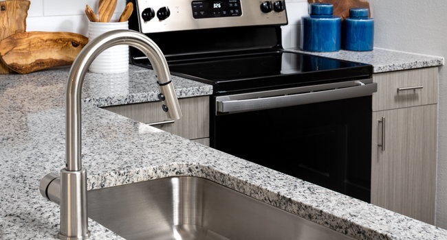Granite countertops in kitchens and bathrooms